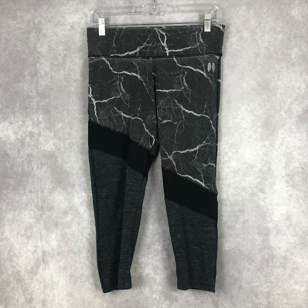 Victoria's‎ Secret Leggings Womens Medium Black Marble Crop Excellent Mesh Inset
